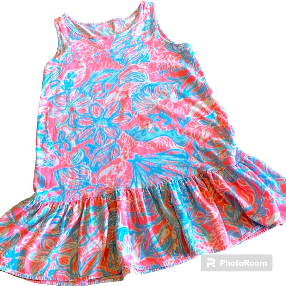 Lilly Pulitzer Bright Pink and Blue Knit Dress Size M (6-7)